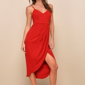 Lulus Reinette Rust Red Midi Dress - Size XS